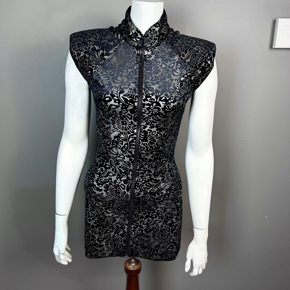 Shrine Los Angeles Dress Small mini Goth 90s burnout velvet‎ zip-up bodycon